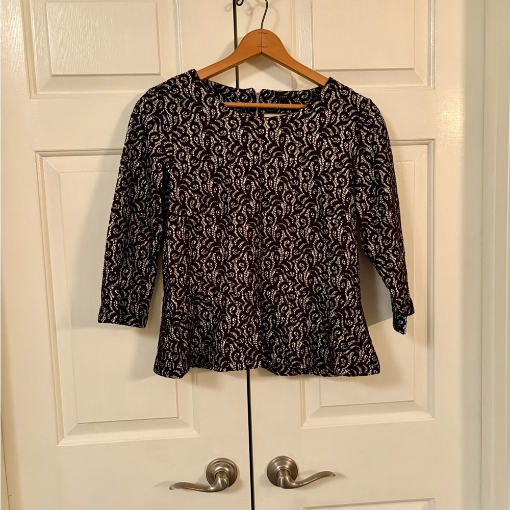 J. Crew Black and White Patterned Blouse